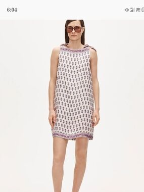 J. Crew White Mini Dress with Purple Print and Border